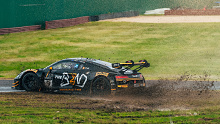The No.1 Audi R8 LMS GT3 of Sam Shahin and Garth Tander spins through the turn two and turn three chicane.