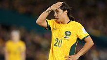 Sam Kerr of Australia reacts after England's opening goal.