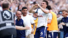Joao Palhinha of Tottenham Hotspur celebrates scoring his team's goal.