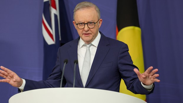 Prime Minister Anthony Albanese holds a press conference at Commonwealth Parliamentary Offices in Sydney.