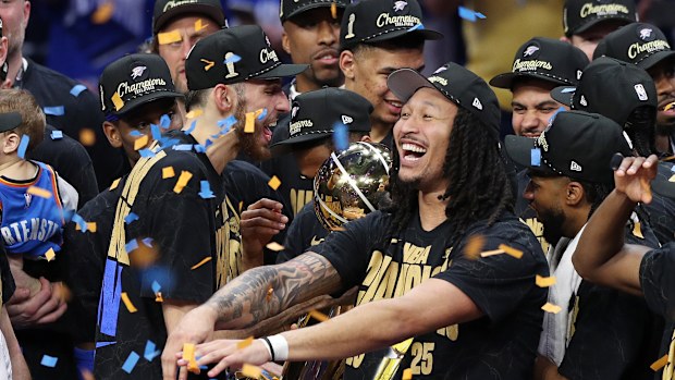 The Thunder celebrate their NBA title.