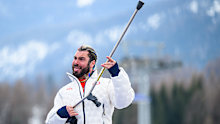 CORTINA D'AMPEZZO, ITALY - MARCH 9: Silver Medallist Patrick Halgren of Team United States celebrates at the Medal Ceremony for the Men's Para Alpine Skiing Super-G Standing on day three of the Milano Cortina 2026 Winter Paralympic Games at Tofane Alpine Skiing Centre on March 9, 2026 in Cortina d'Ampezzo, Italy. (Photo by Daniel Kopatsch/VOIGT/GettyImages)