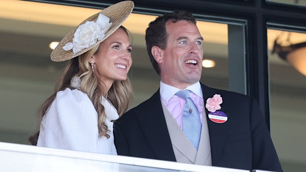 ASCOT, ENGLAND - JUNE 17: Harriet Sperling and Peter Phillips smile as they attend day one of Royal Ascot at Ascot Racecourse on June 17, 2025 in Ascot, England.  (Photo by Chris Jackson/Getty Images)