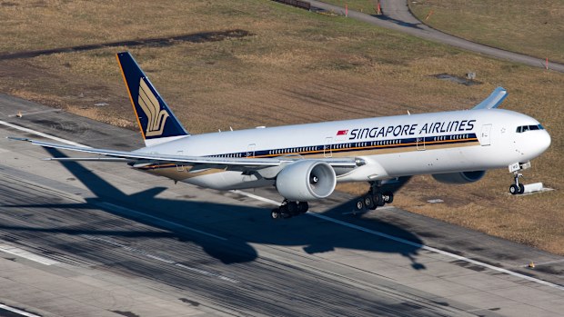 "Zurich, Switzerland - December 05, 2007: Boeing 777-300 of Singapore Airlines departing Zurich airport."