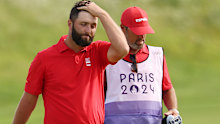 Jon Rahm of Team Spain reacts to blowing a four-shot lead.