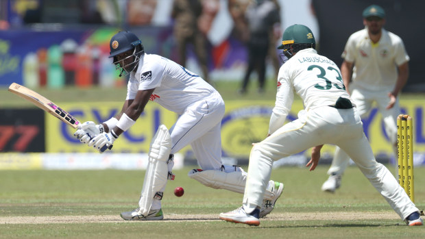 Angelo Mathews bats.