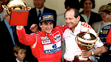 Ayrton Senna and McLaren team boss Ron Dennis celebrate victory in the 1993 Monaco Grand Prix. (Photo by Steve Etherington/EMPICS via Getty Images)
