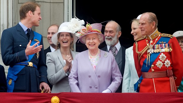 Prince William, Sophie, Countess of Wessex, Queen Elizabeth II, Prince Michael of Kent, Princess Michael of Kent and Prince Philip, Duke of Edinburgh watch the fly past from the balcony of Buckingham Palace at Trooping The Colour on June 12, 2010 in London, England. Trooping The Colour is the Queen's annual birthday parade and dates back to the time of Charles II in the 17th Century when the colours of a regiment were used as a rallying point in battle. 