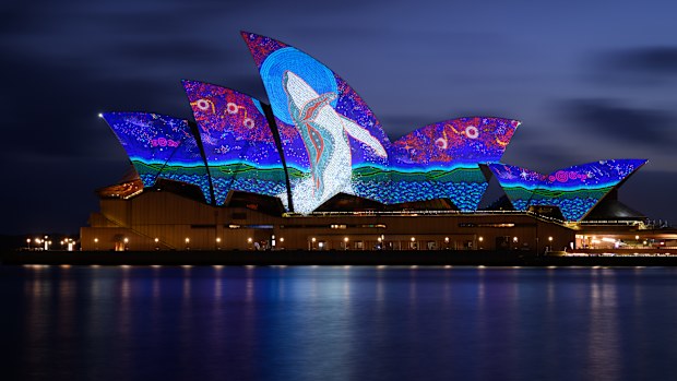 Sydney Opera House was illuminated with a First Nations artwork this morning.