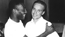 Brazil's soccer star Pele, left, embraces Mario Zagallo after the latter's appointment as coach of Brazil.