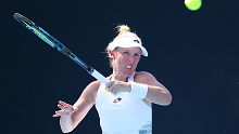 Storm Hunter of Australia plays a forehand. 