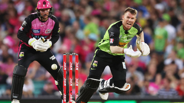 David Warner of the Thunder bats during their BBL match against the Sydney Sixers at Sydney Cricket Ground, on January 12, 2024, in Sydney, Australia. (Photo by Matt King/Getty Images)