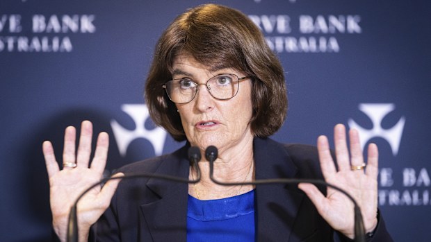 RBA governor Michelle Bullock at a press conference.