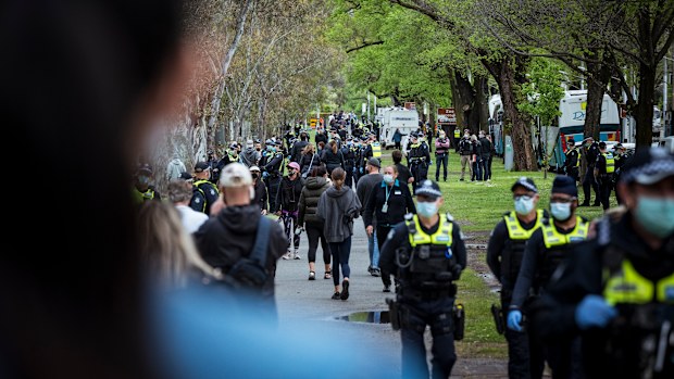 a small protest in Melbourne's Princes Park.