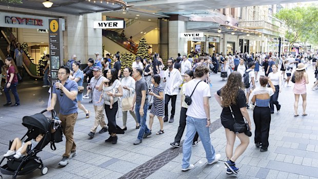 Shoppers at Pitt Street Mall in Sydneys