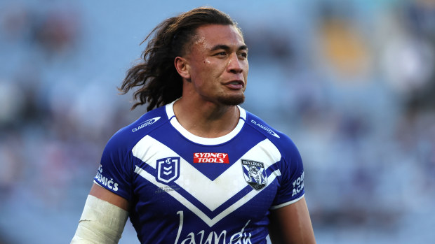 Raymond Faitala-Mariner  of the Bulldogs walks off dejected during the round 18 NRL match between Canterbury Bulldogs and Newcastle Knights at Accor Stadium on July 02, 2023 in Sydney, Australia. (Photo by Jeremy Ng/Getty Images)