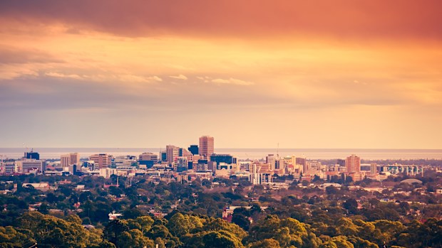 Adelaide city skyline viewed from the hills