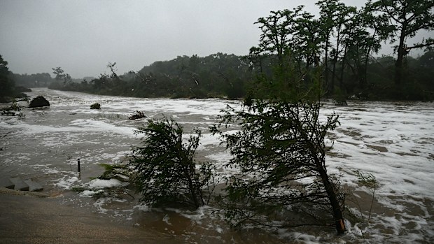  Flash flooding is seen at the Guadalupe River in Kerrville, Texas, on July 5.