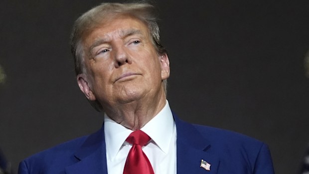 Republican presidential candidate former President Donald Trump speaks at a campaign event.