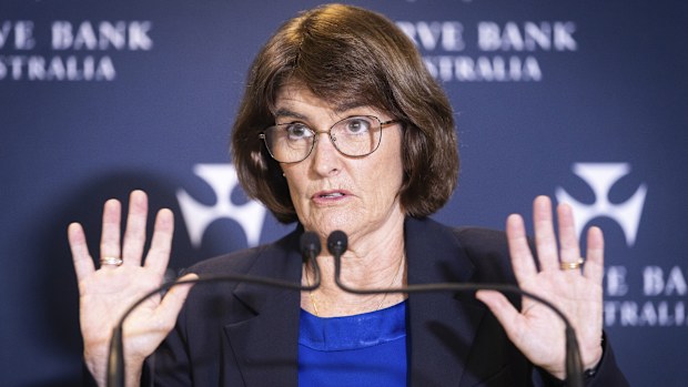 RBA governor Michelle Bullock at a press conference.