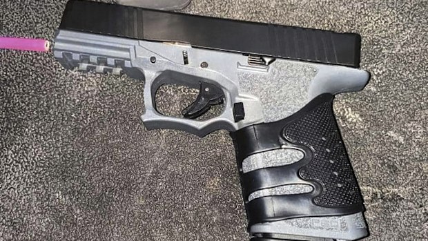 A gun found in the possession of Wesley Brownlee, who was arrested Saturday, Oct. 15, 2022, in connection to a series of shootings
