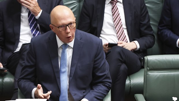 Opposition Leader Peter Dutton and Prime Minister Anthony Albanese during Question Time at Parliament House in Canberra on Thursday 27 March 2025.