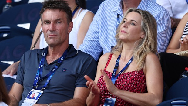 MELBOURNE, AUSTRALIA - JANUARY 23: Pat Cash looks on during the quarterfinal singles match between Novak Djokovic of Serbia and Taylor Fritz of the United States during the 2024 Australian Open at Melbourne Park on January 23, 2024 in Melbourne, Australia. (Photo by Daniel Pockett/Getty Images)