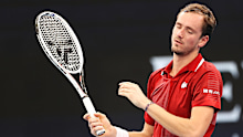 Daniil Medvedev of Russia reacts in his group B match against Ugo Humbert of France.