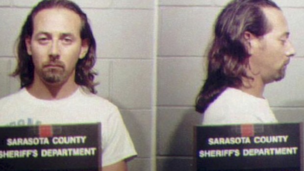 In this handout, American actor, writer, film producer, game show host, and comedian Paul Reubens in a mug shot following his arrest for public indecency, Sarasota, Florida, US, 20th July 1991. (Photo by Kypros/Getty Images)