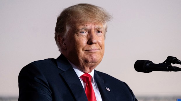 Former President Donald Trump speaks during his Save America rally in Perry, Ga., on Saturday, Sept. 25, 2021. (AP Photo/Ben Gray)