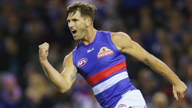 Koby Stevens playing for the Western Bulldogs in 2015.