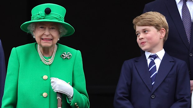 Prince George with Queen Elizabeth for her Platinum Jubilee celebration in 2022.