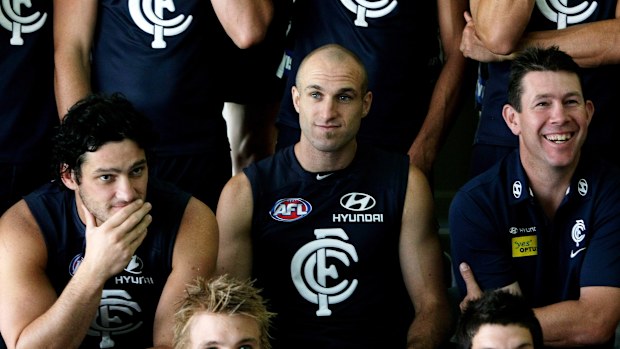 Brendan Fevola, Chris Judd and Brett Ratten in 2008.