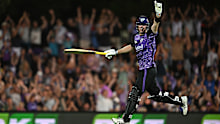 Mitch Owen celebrates his century against the Thunder.