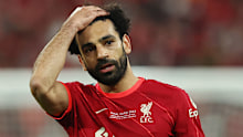 Mohamed Salah of Liverpool reacts after a missed chance.