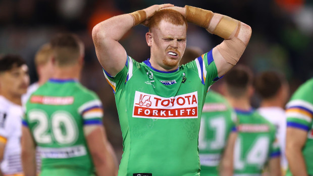 Corey Horsburgh of the Raiders during the round 26 NRL match between Canberra Raiders and Brisbane Broncos at GIO Stadium on August 26, 2023 in Canberra, Australia. (Photo by Mark Nolan/Getty Images)