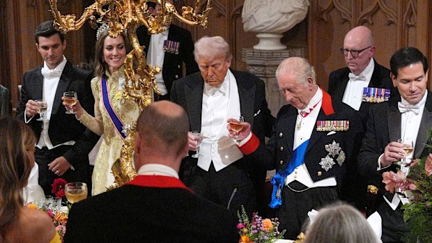 The king is sitting next to Trump at the center of the 50-meter long table in St. George's Hall, where the ceiling is adorned with the coat of arms of every Knight of the Garter since the order was founded in 1348. Catherine, the Princess of Wales, is seated to the president's right.
On the other side of the table, Queen Camilla is seated next to first lady Melania Trump and Treasury chief Scott Bessent. Media mogul Rupert Murdoch also has a seat at the table.