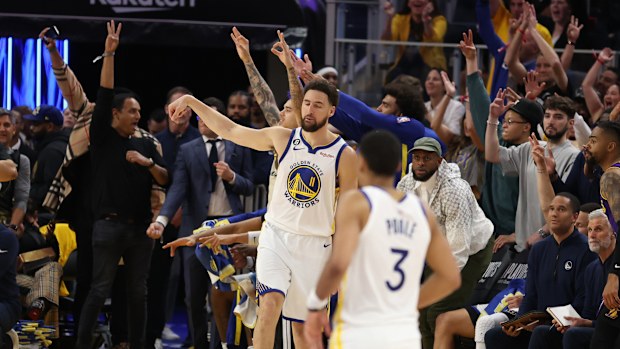 Klay Thompson of the Warriors after making another three.