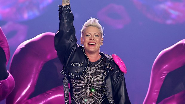 Pink the singer performs on stage, August 2024