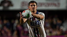 Joey Walsh warms up before Manly's round 10 match against Brisbane.