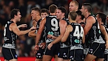MELBOURNE, AUSTRALIA - MAY 16: Jack Ison of the Blues celebrates kicking a goal during the round 10 AFL match between Carlton Blues and Western Bulldogs at Marvel Stadium, on May 16, 2026, in Melbourne, Australia. (Photo by Daniel Pockett/AFL Photos/via Getty Images)