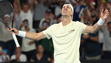 MELBOURNE, AUSTRALIA - JANUARY 16: Thanasi Kokkinakis of Australia celebrates match point in their round one singles match against Sebastian Ofner of Austria during the 2024 Australian Open at Melbourne Park on January 16, 2024 in Melbourne, Australia. (Photo by Phil Walter/Getty Images)