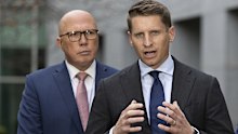 Former opposition leader Peter Dutton, left, and Liberal MP Andrew Hastie (Photo: Alex Ellinghausen)