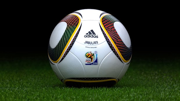 Detailed view of the adidas Jabulani official match ball of the 2010 FIFA World Cup in South Africa. They used 11 colors referring to not only the 11 players in a team but also the 11 languages used and 11 colonies located in South Africa. https://www.worldcupballs.info/world-cup-balls-history. (Photo by Peter Pesti/Getty Images)