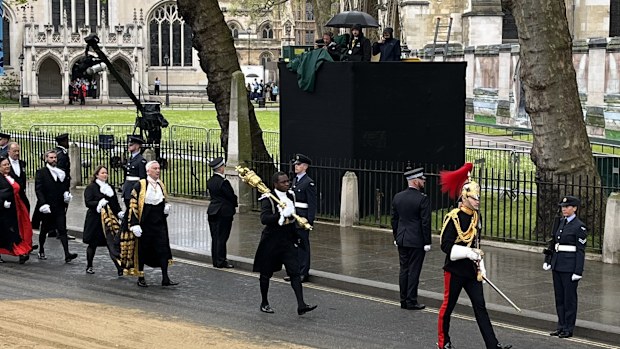 Speaker of the House of Commons arrives at Westminster Abbey for coronation
