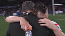 Departing Rooster Luke Keary embraces Brad Fittler after preliminary final defeat.