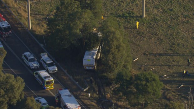 A bus has veered off a road in Kilmore, about 65 kilometres north of Melbourne. 