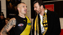Retired Tiger Dustin Martin with outgoing CEO Brendon Gale.