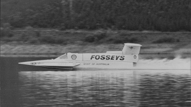 Ken Warby, of Sydney, will attempt to break his world water speed record in Spirit of Australia on Blowering Darn. Tumut, on the weekend.  Spirit of Australia ... new record attempt, this time with an after-burner. October 6, 1978.