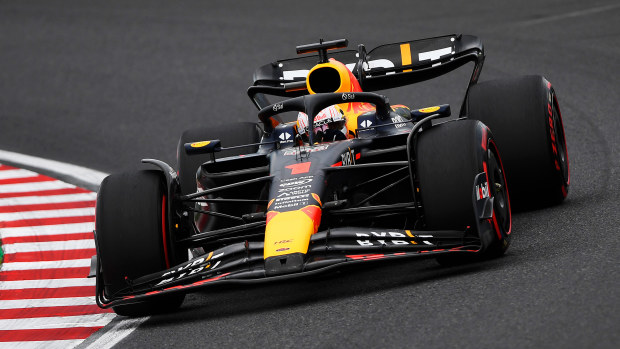 Max Verstappen driving on track during practice ahead of the Japanese Grand Prix.